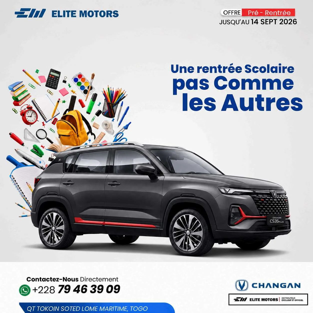 Elite Motors · Changan Togo — Offre pré-rentrée
